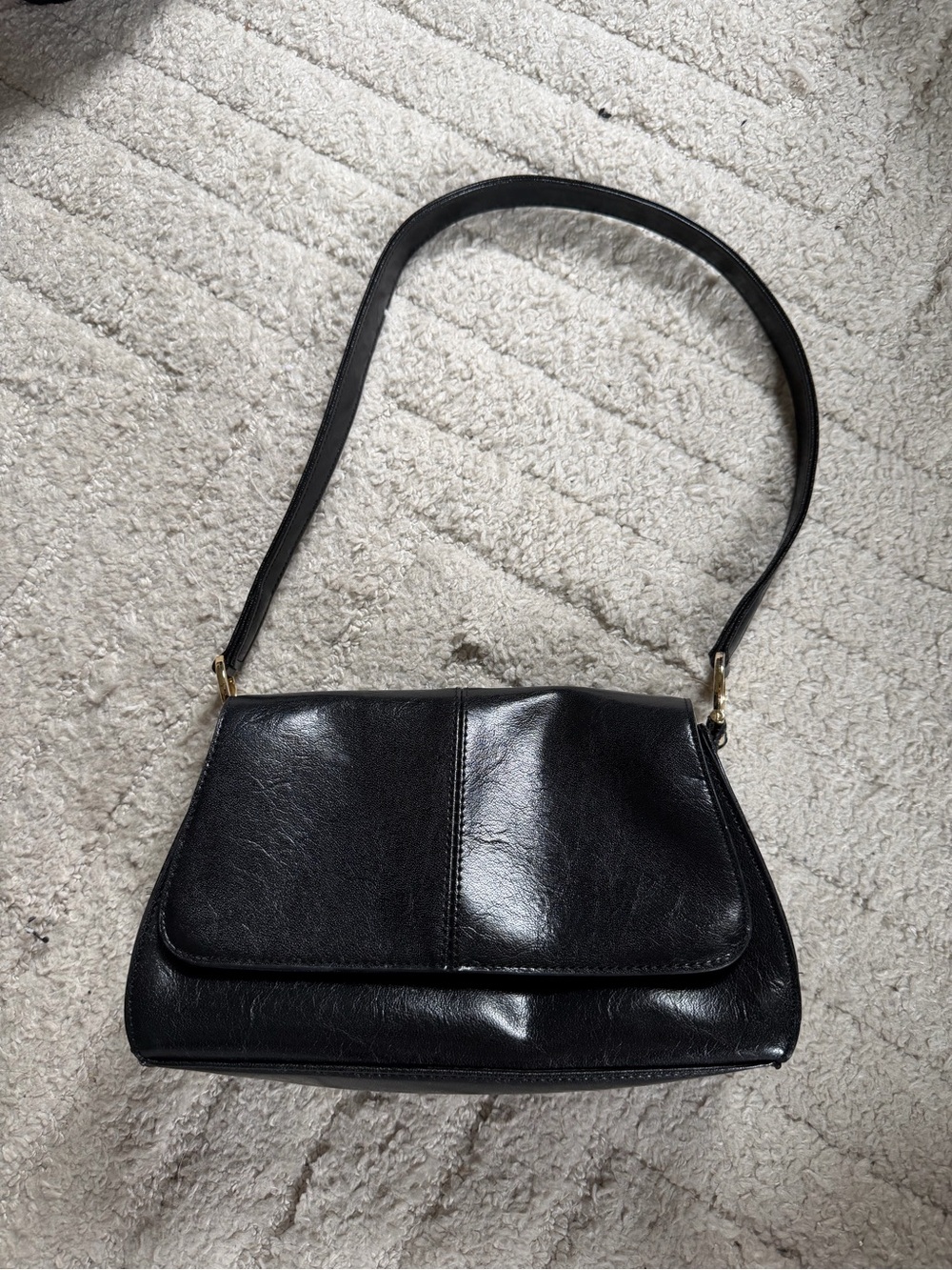 Liz Claiborne Black Leather Shoulder Bag with Gold Hardware